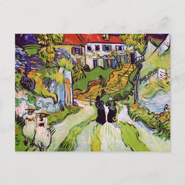 Village Street Auvers Steps Figures Van Gogh Fine Postcard (Front)