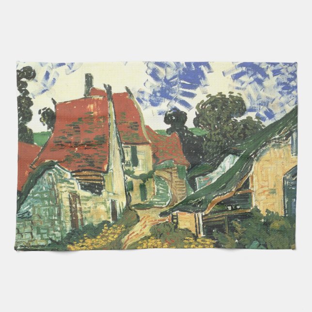 Village Street in Auvers by Vincent van Gogh Tea Towel (Horizontal)