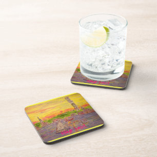 village sunset art coaster
