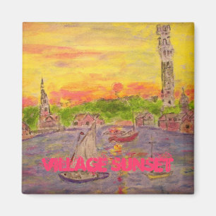 village sunset art magnet