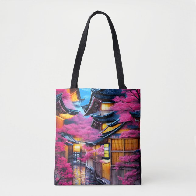 Village Surrounded by Cherry Blossoms  Tote Bag (Front)