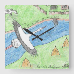 Village Vibes Square Wall Clock