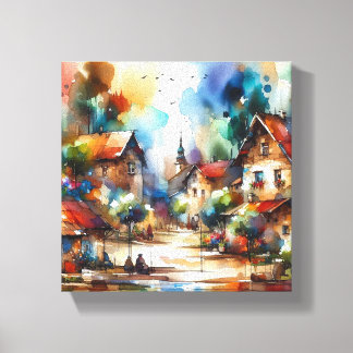 village watercolor canvas print