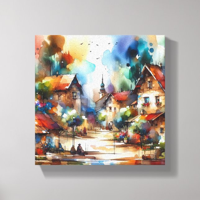 village watercolor canvas print (Front)