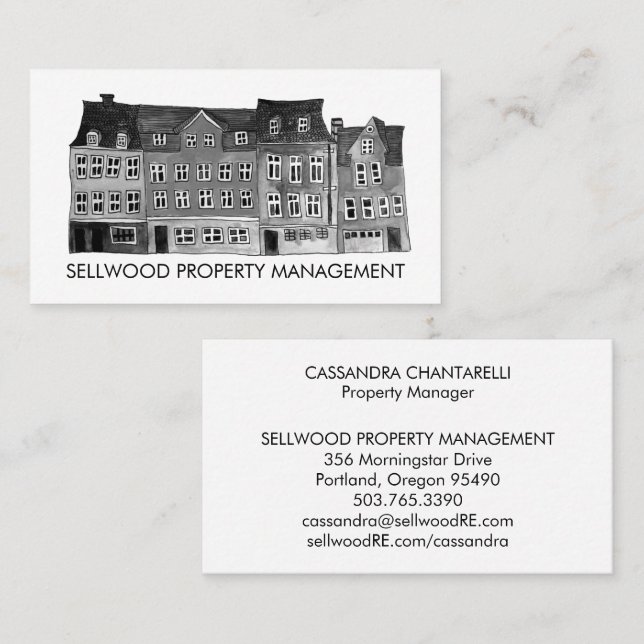 Village Watercolor Real Estate Broker Agent Lease  Business Card (Front/Back)