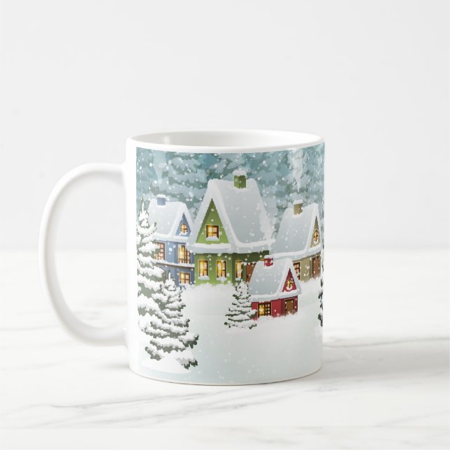 Village winter landscape with snow covered houses  coffee mug (Left)