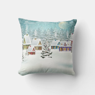 Village winter landscape with snow covered houses  cushion