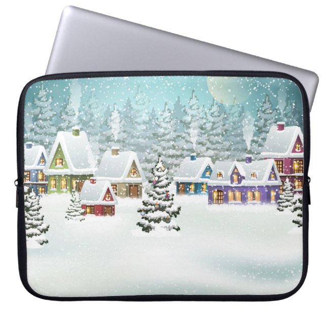 Village winter landscape with snow covered houses  laptop sleeve (Front)