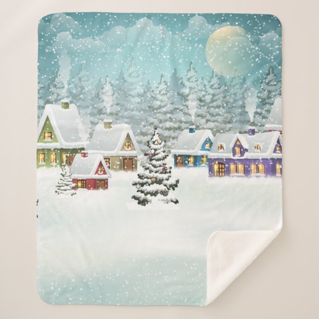 Village winter landscape with snow covered houses  sherpa blanket (Front)