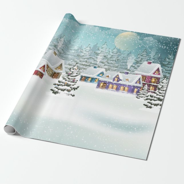 Village winter landscape with snow covered houses  wrapping paper (Unrolled)