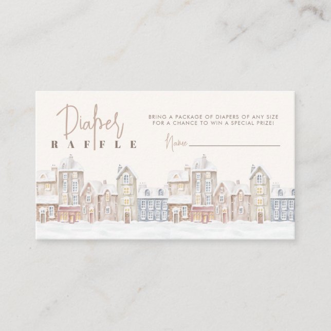 Village Winter Snow Diaper Raffle Baby Shower Game Enclosure Card (Front)