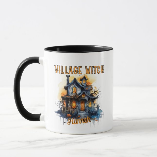 Village Witch Spooky Haunted House Halloween Mug (Left)