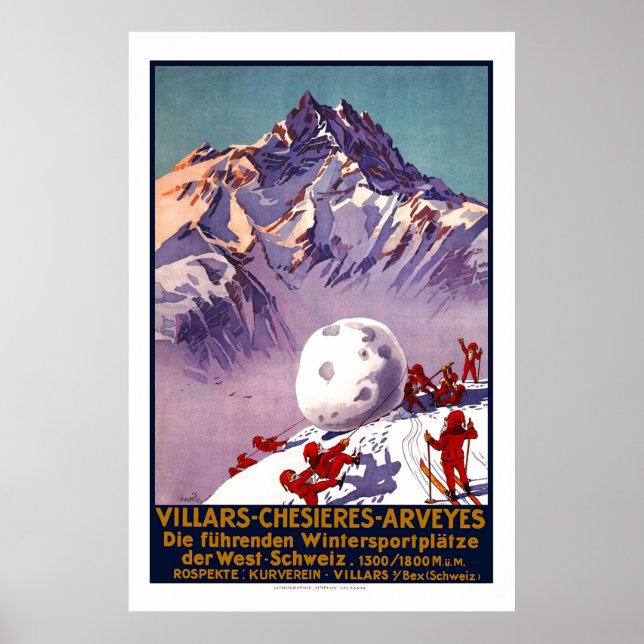 Villars, Switzerland, Vintage Travel Poster (Front)