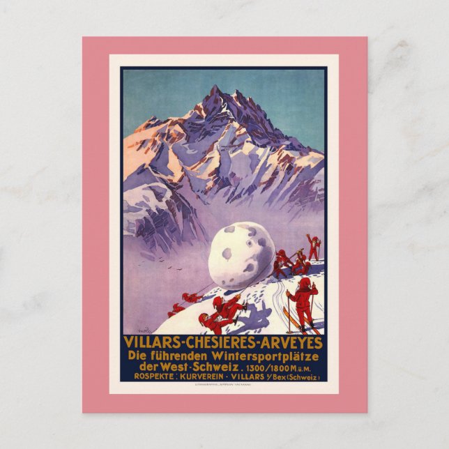 Villars, Switzerland, Vintage Travel Poster Postcard (Front)