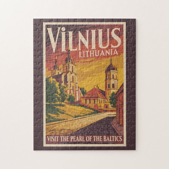 Vilnius Lithuania Illustration Travel Art Vintage Jigsaw Puzzle (Vertical)