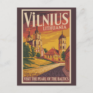 Vilnius Lithuania Illustration Travel Art Vintage Postcard