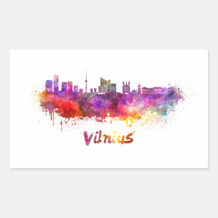 Vilnius skyline in watercolor rectangular sticker
