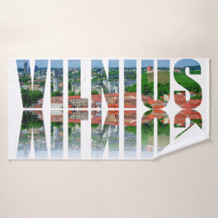 Vilnius text with reflection bath towel