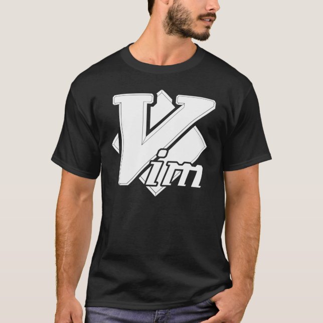 Vim Vi IMproved White Logo Script Text T-Shirt Cla (Front)