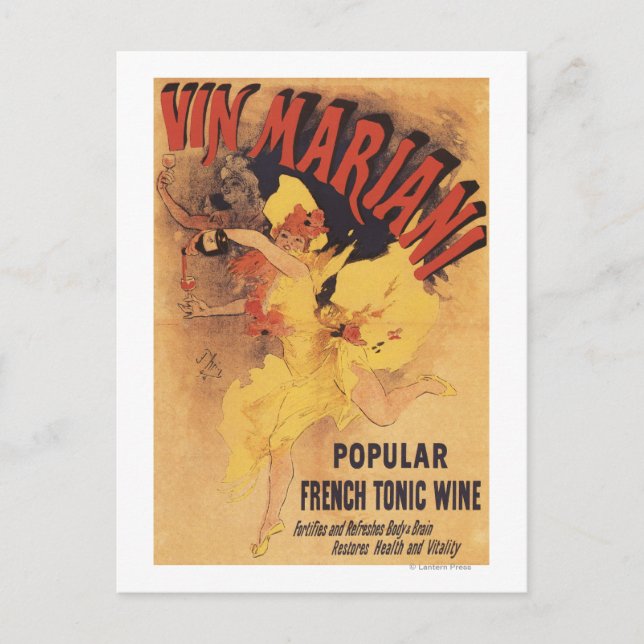 Vin Mariani Dancing Girl Pouring Wine Postcard (Front)