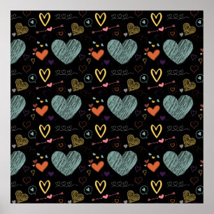 vinatage colors heart pattern - black background poster