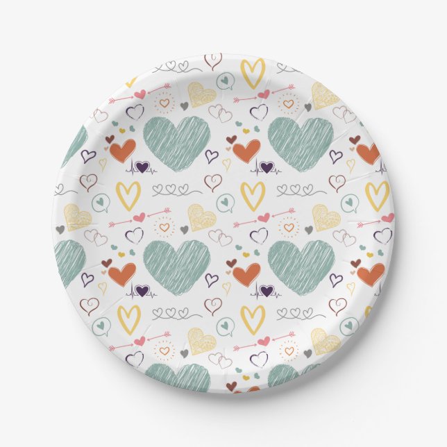 vinatage colours heart pattern paper plate (Front)