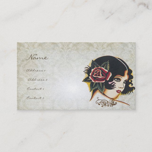 Vinatge Girl Damask Rose Boutique Fashion Business Business Card (Front)