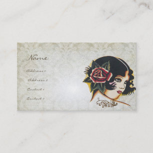 Vinatge Girl Damask Rose Boutique Fashion Business Card