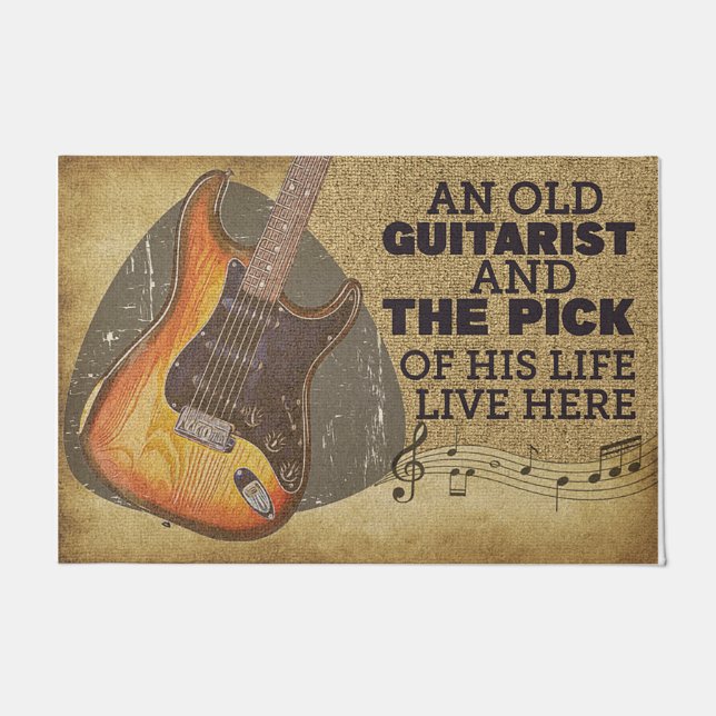 Vinatge Guitar Player Gift, Housewarming Gift Doormat (Front)
