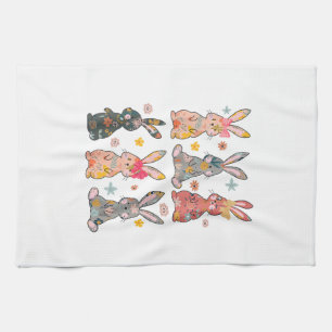 Vinatge Retro Bunny Floral Flower Rabbit Easter Da Tea Towel
