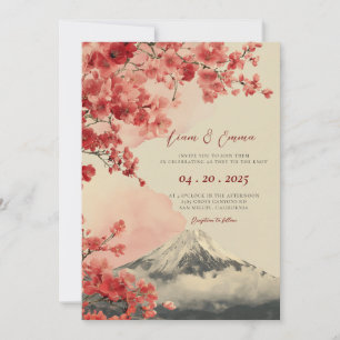 Vinatge Watercolor Japanese Landscape Wedding Invitation