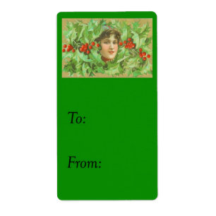 Vinatge Woman and Holly Gift Tag