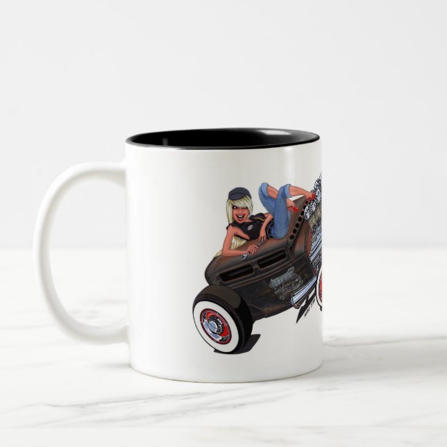 Vince Crains High Octane Art,  1930s Rusty Rat Rod Two-Tone Coffee Mug (Left)