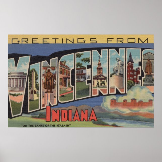 Vincennes, Indiana - Large Letter Scenes Poster (Front)
