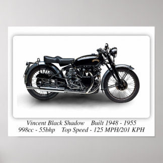 Vincent Black Shadow Motorcycle - A3 Size Print 