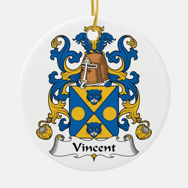 Vincent Family Crest Ceramic Tree Decoration (Front)