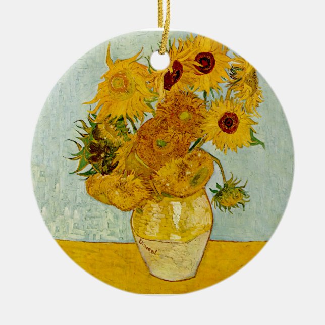 Vincent Van Gogh 12 Sunflowers Impressionist Ceramic Tree Decoration (Front)