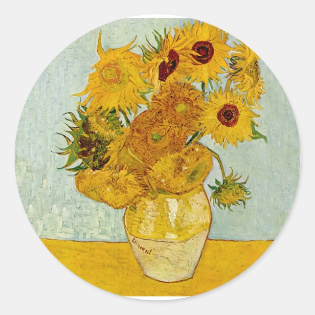 Vincent Van Gogh 12 Sunflowers Impressionist Classic Round Sticker (Front)