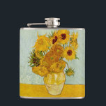 Vincent Van Gogh 12 Sunflowers Impressionist Hip Flask<br><div class="desc">Vincent Van Gogh's Vase with 12 Sunflowers is one of Van Gogh's famous Sunflower series. This painting of sunflowers is part of Van Gogh's second set of beautiful impressionist sunflower paintings, which he created in 1888. The sunflowers are yellow against a background of light blue. As in all of Van...</div>