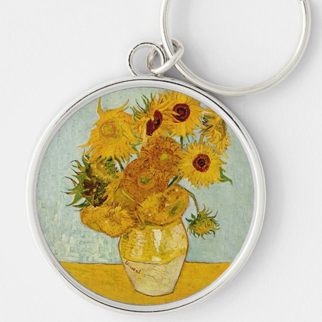 Vincent Van Gogh 12 Sunflowers Impressionist Key Ring (Front)