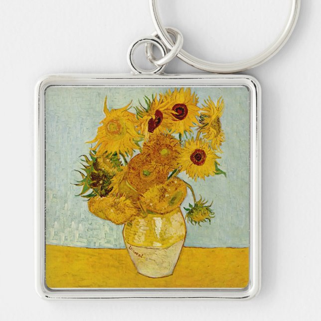 Vincent Van Gogh 12 Sunflowers Impressionist Key Ring (Front)