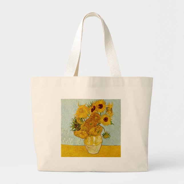 Vincent Van Gogh 12 Sunflowers Impressionist Large Tote Bag (Front)
