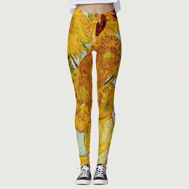 Vincent Van Gogh 12 Sunflowers Impressionist Leggings (Front)