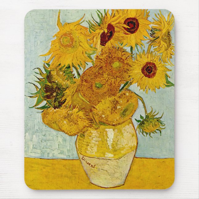Vincent Van Gogh 12 Sunflowers Impressionist Mouse Mat (Front)