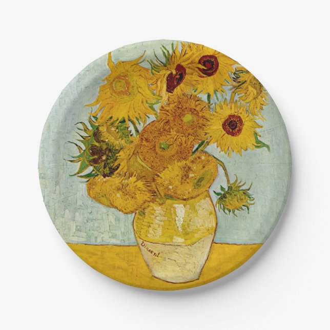 Vincent Van Gogh 12 Sunflowers Impressionist Paper Plate (Front)