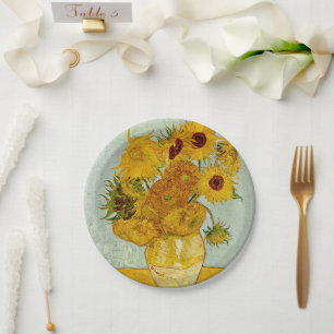 Vincent Van Gogh 12 Sunflowers Impressionist Paper Plate