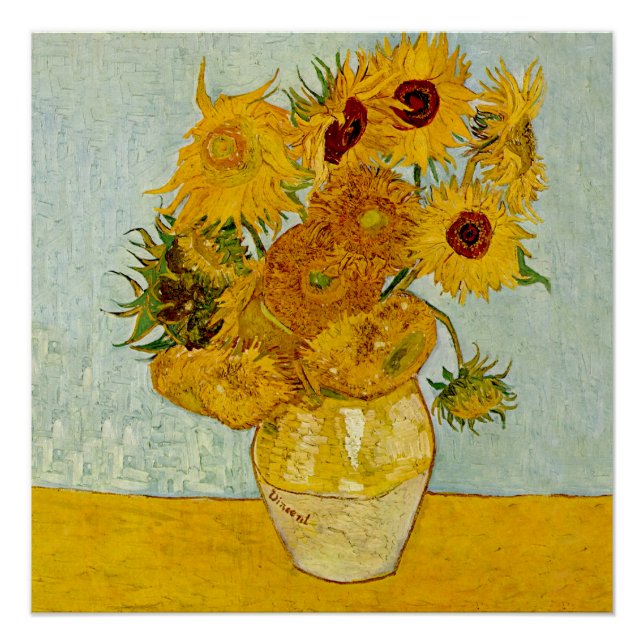 Vincent Van Gogh 12 Sunflowers Impressionist Poster (Front)