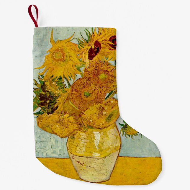 Vincent Van Gogh 12 Sunflowers Impressionist Small Christmas Stocking (Front)
