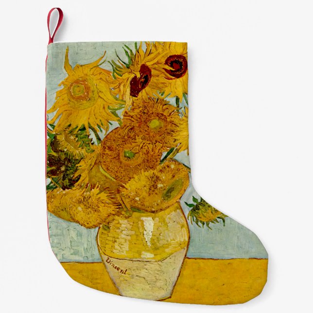 Vincent Van Gogh 12 Sunflowers Impressionist Small Christmas Stocking (Front)