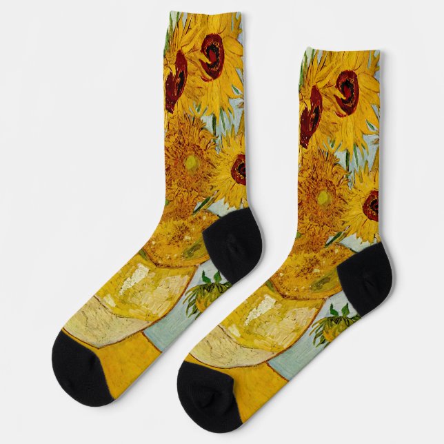Vincent Van Gogh 12 Sunflowers Impressionist Socks (Left)